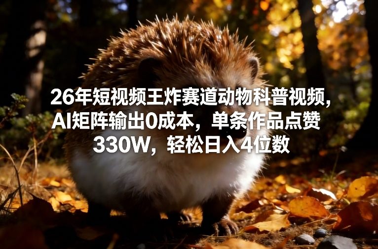 26年短视频王炸赛道动物科普视频，AI矩阵输出0成本，单条作品点赞330W，轻松日入4位数-创新社-资源网-最新项目分享网站