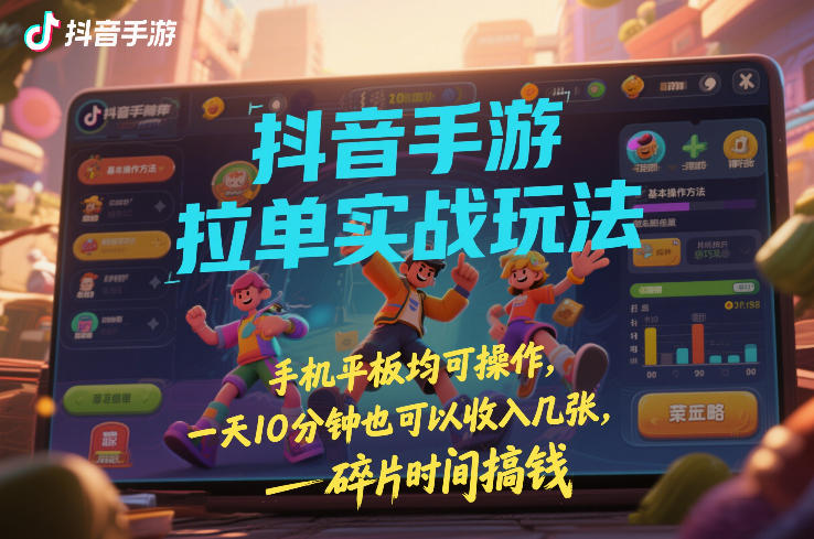 抖音手游拉单实战玩法，手机平板均可操作，一天10分钟也可以收入几张，碎片时间搞钱【揭秘】-创新社-资源网-最新项目分享网站