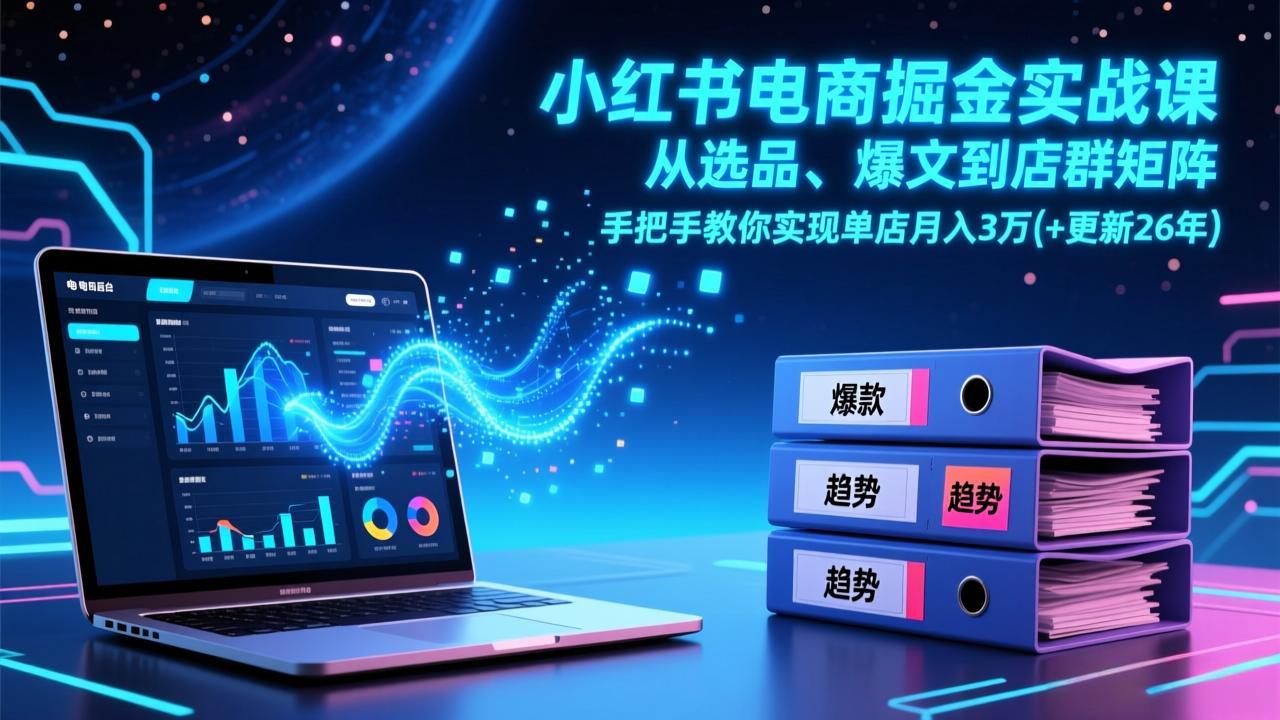 小红书电商掘金实战课，从选品、爆文到店群矩阵，手把手教你实现单店月入3万+(更新26年-创新社-资源网-最新项目分享网站