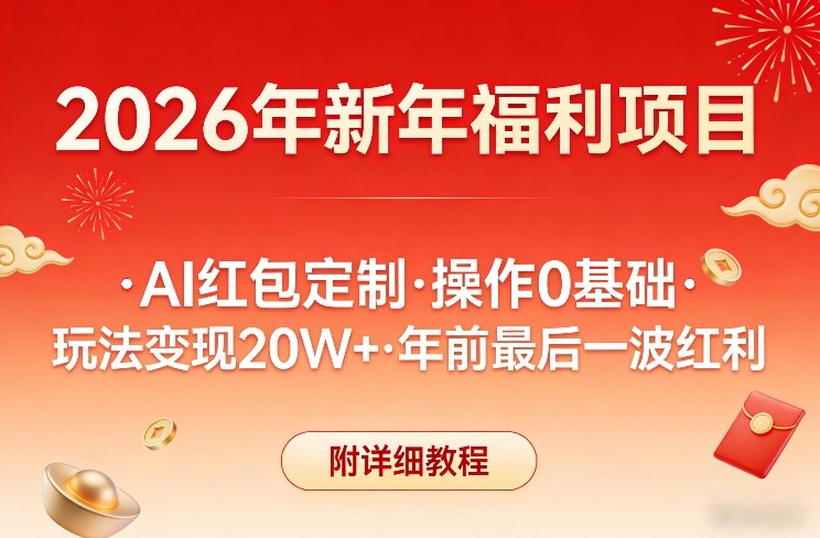 新年福利项目，AI红包定制，操作0基础，玩法变现20W+年前最后一波红利，附详细教程-创新社-资源网-最新项目分享网站