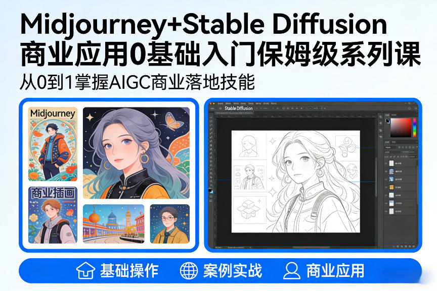AIGC商业应用Midjourney+Stable Diffusion教程，0基础入门保姆级系列课-创新社-资源网-最新项目分享网站