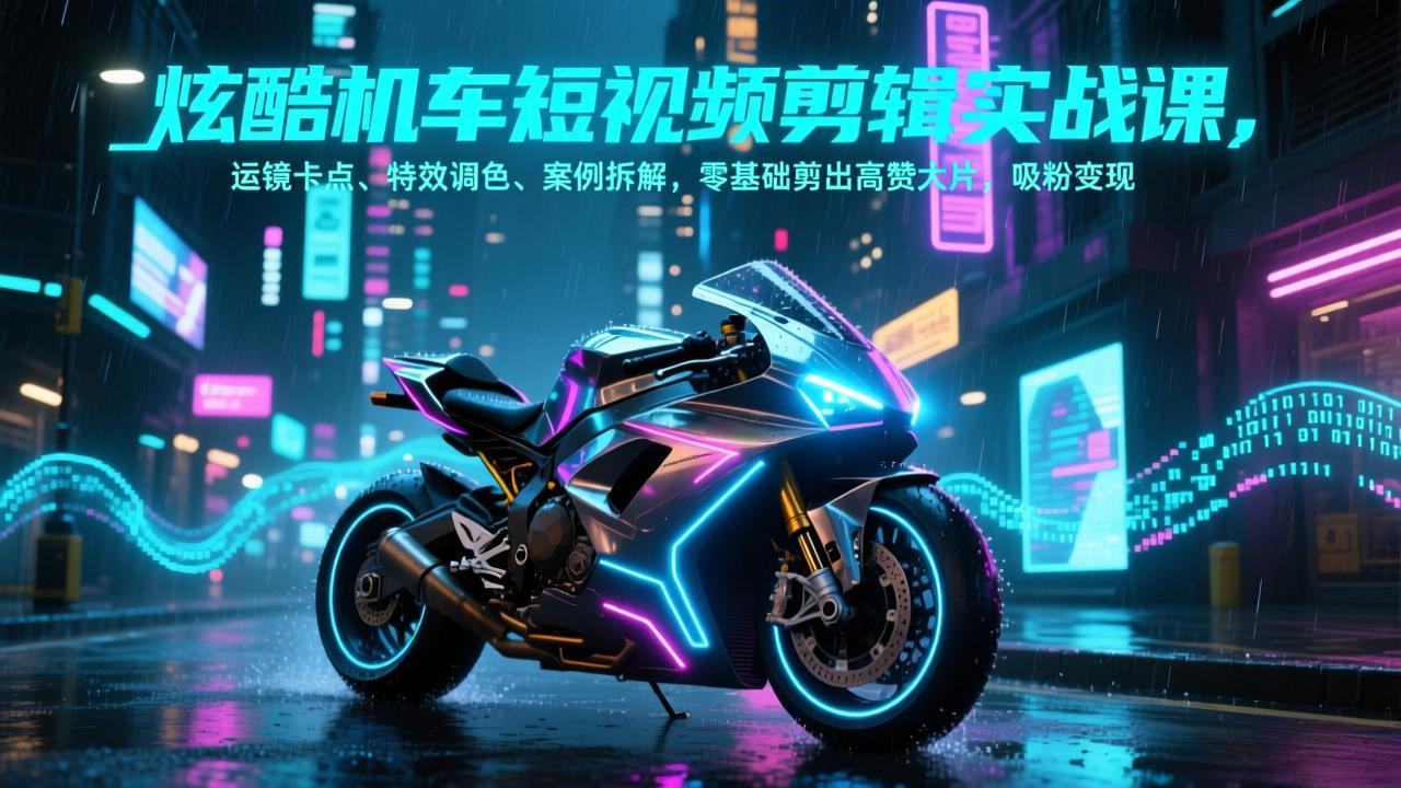 炫酷机车短视频剪辑实战课，运镜卡点、特效调色、案例拆解，零基础剪出高赞大片，吸粉变现-创新社-资源网-最新项目分享网站