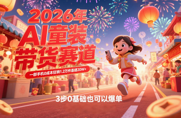 AI童装新春带货赛道，一部手机0成本狂销1.2万件喜提20W+，3步0基础也可以爆单-创新社-资源网-最新项目分享网站