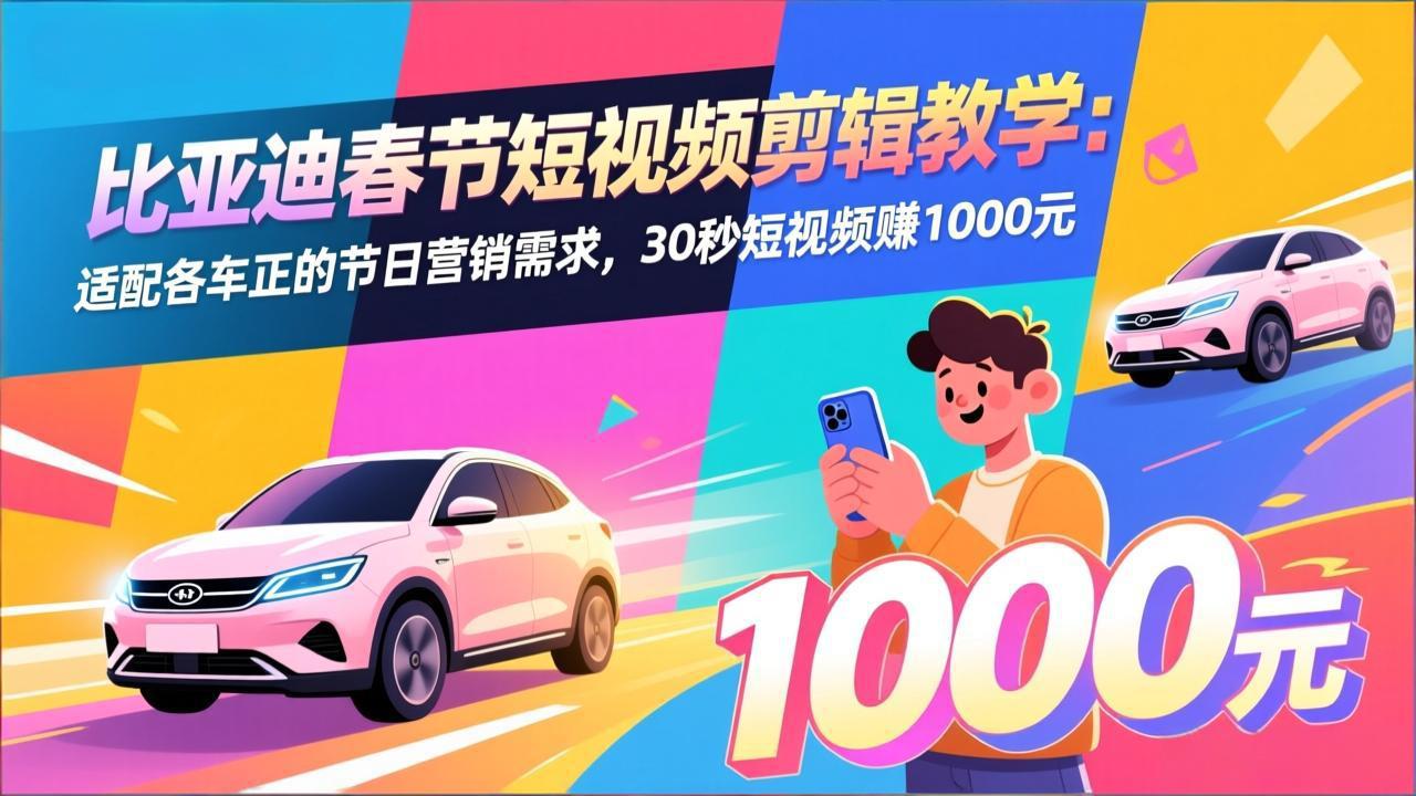 比亚迪春节短视频剪辑教学：适配各车企的节日营销需求，30秒短视频赚1000元-创新社-资源网-最新项目分享网站