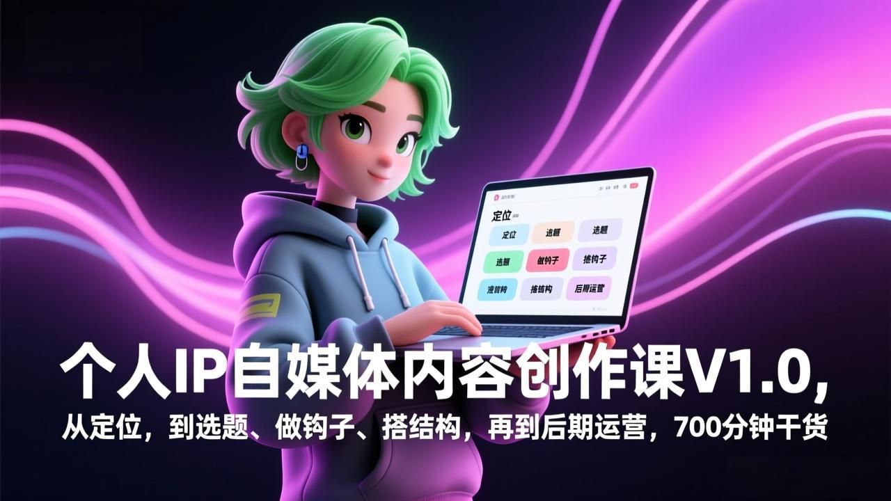 个人IP自媒体内容创作课V1.0，从定位，到选题、做钩子、搭结构，再到后期运营，700分钟干货-创新社-资源网-最新项目分享网站