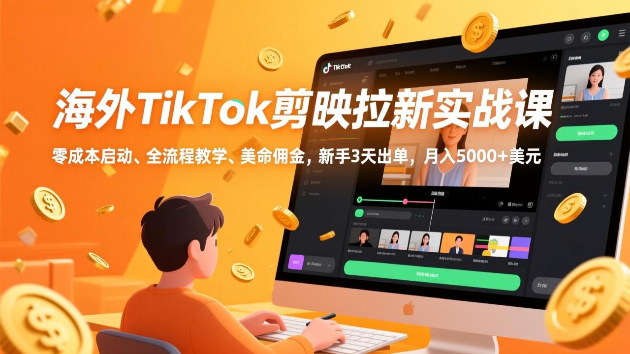 海外TikTok剪映拉新实战课，零成本启动、全流程教学、美金佣金，新手3天出单，月入5000+美元-创新社-资源网-最新项目分享网站