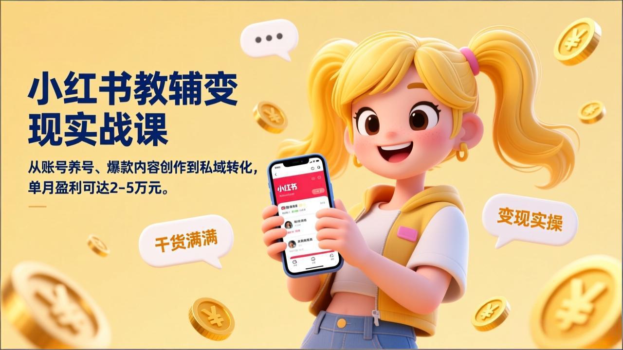 小红书教辅变现实战课，从账号养号、爆款内容创作到私域转化，单月盈利可达2-5万元-创新社-资源网-最新项目分享网站