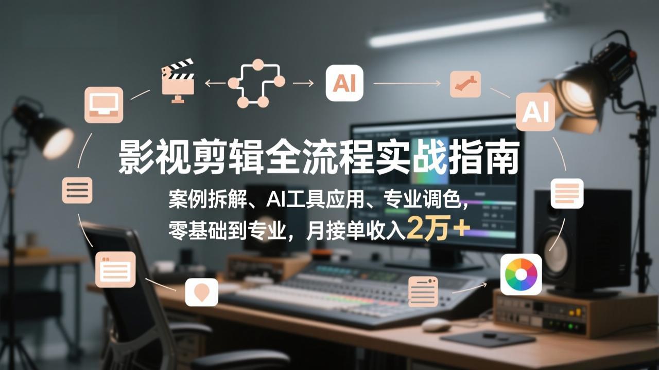影视剪辑全流程实战指南，案例拆解、AI工具应用、专业调色，零基础到专业，月接单收入2万+-创新社-资源网-最新项目分享网站