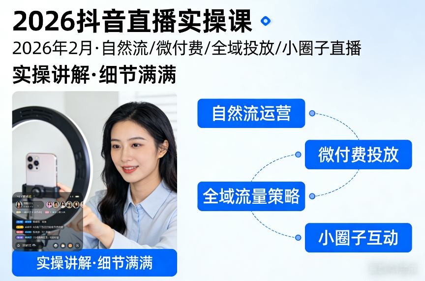 2026抖音直播实操课2026年2月，自然流、微付费、全域投放、小圈子直播，实操讲解，细节满满-创新社-资源网-最新项目分享网站