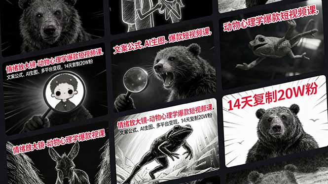 情绪放大镜-动物心理学爆款短视频课，文案公式、AI生图、多平台变现，14天复制20W粉-创新社-资源网-最新项目分享网站