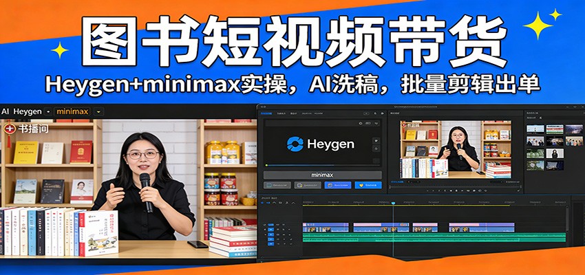 图书短视频带货：Heygen+minimax实操，AI洗稿 ，批量剪辑出单-创新社-资源网-最新项目分享网站