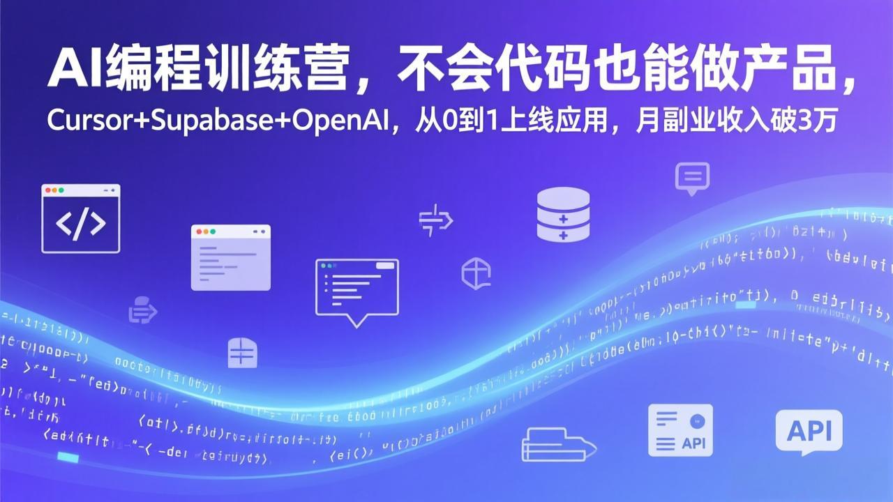 AI编程训练营，不会代码也能做产品，Cursor+Supabase+OpenAI，从0到1上线应用，月副业收入破3万-创新社-资源网-最新项目分享网站