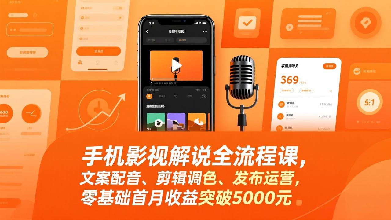 手机影视解说全流程课，文案配音、剪辑调色、发布运营，零基础首月收益突破5000元-创新社-资源网-最新项目分享网站