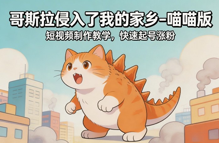 哥斯拉侵入了我的家乡–喵喵版短视频制作教学，快速起号涨粉-创新社-资源网-最新项目分享网站