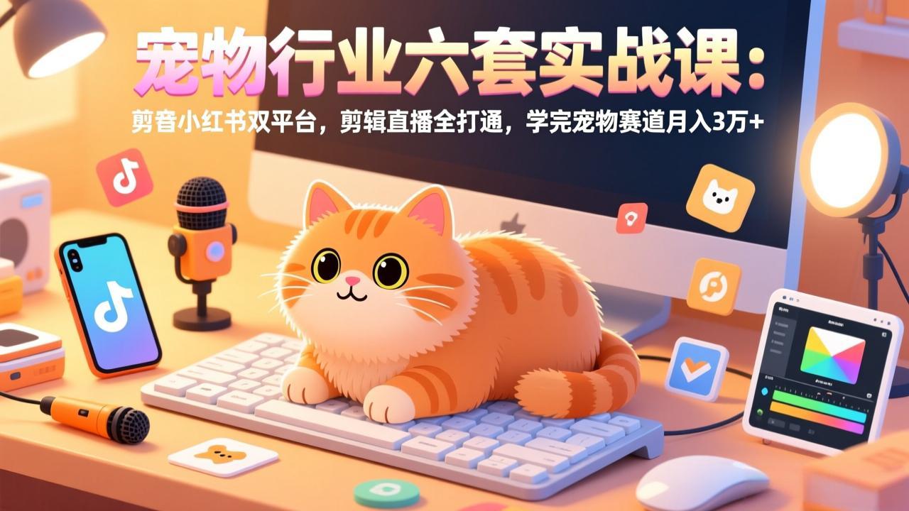 宠物行业六套实战课：抖音小红书双平台，剪辑直播全打通，学完宠物赛道月入3万+-创新社-资源网-最新项目分享网站