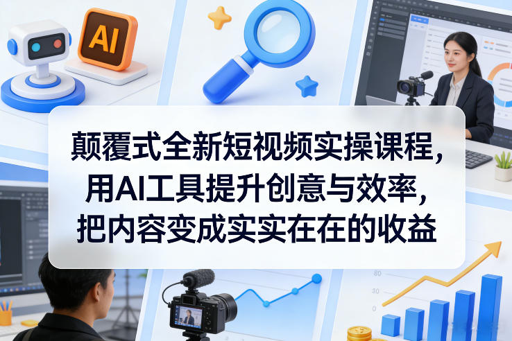 颠覆式全新短视频实操课程，用AI工具提升创意与效率，把内容变成实实在在的收益-创新社-资源网-最新项目分享网站