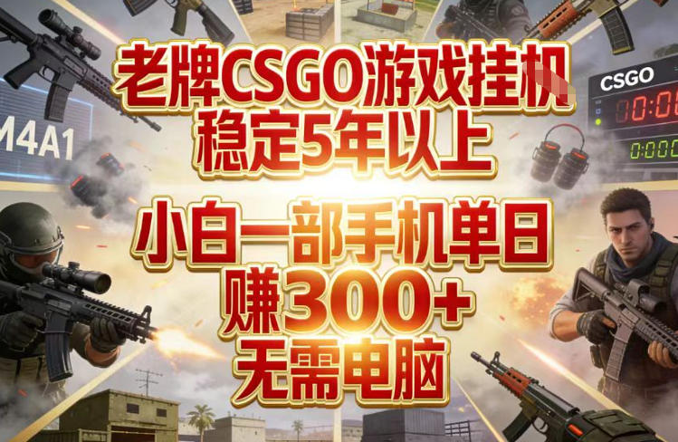 老牌CSGO游戏挂G，稳定5年以上，小白一部手机单日賺3张+，无需电脑【揭秘】-创新社-资源网-最新项目分享网站
