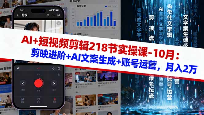 AI+短视频剪辑218节实操课-10月:剪映进阶+AI文案生成+账号运营,月入2万-创新社-资源网-最新项目分享网站