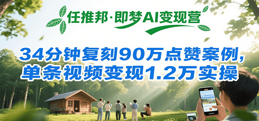 任推邦·即梦AI变现营，34分钟复刻90万点赞案例，单条视频变现1.2万实操-创新社-资源网-最新项目分享网站