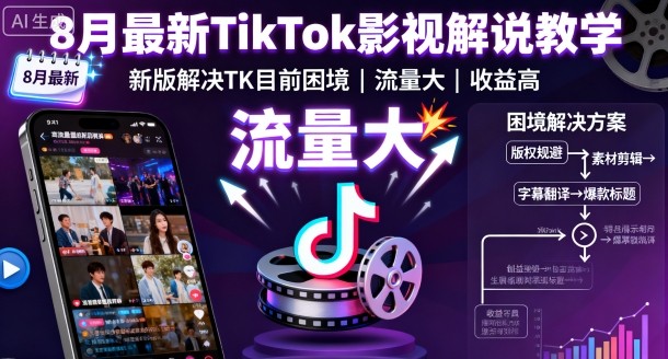 8月最新TikTok影视解说教学，新版解决TK目前困境，流量大，收益高-创新社-资源网-最新项目分享网站