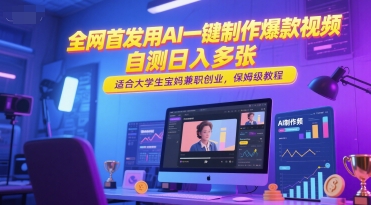 全网首发用AI一键制作爆款视频，自测日入多张，适合大学生宝妈兼职创业，保姆级教程-创新社-资源网-最新项目分享网站
