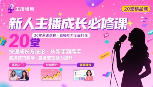 新人主播必学的20堂培训课，让主播快速成长的必学课程，帮你直播能力快速打造的实操方法-创新社-资源网-最新项目分享网站