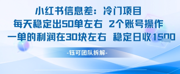 小红书信息差冷门项目一单利润30块每天稳定1.5k左右2个账号操作-创新社-资源网-最新项目分享网站