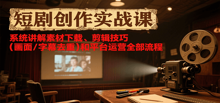短剧创作实战课，系统讲解素材下载、剪辑技巧(画面/字幕去重)和平台运营全部流程-创新社-资源网-最新项目分享网站