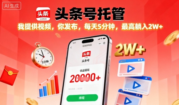 【头条号托管】我提供视频，你发布，每天5分钟，最高躺入2W+【揭秘】-创新社-资源网-最新项目分享网站