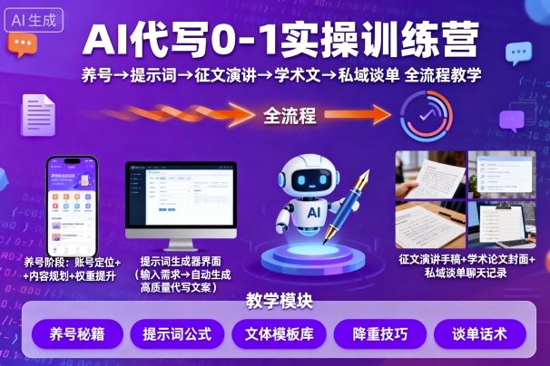 AI代写0-1实操训练营，从养号、提示词、征文演讲、学术文，到私域谈单的全流程教学-创新社-资源网-最新项目分享网站
