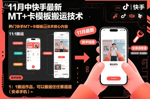 11月中快手最新MT+卡模板搬运技术，1：1搬运作品，可以搬运任何赛道(安卓手机)-创新社-资源网-最新项目分享网站