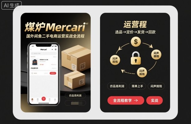 煤炉Mercari国外闲鱼二手电商运营实战全流程,仿品高利润,简单上手,闷声搞钱-创新社-资源网-最新项目分享网站
