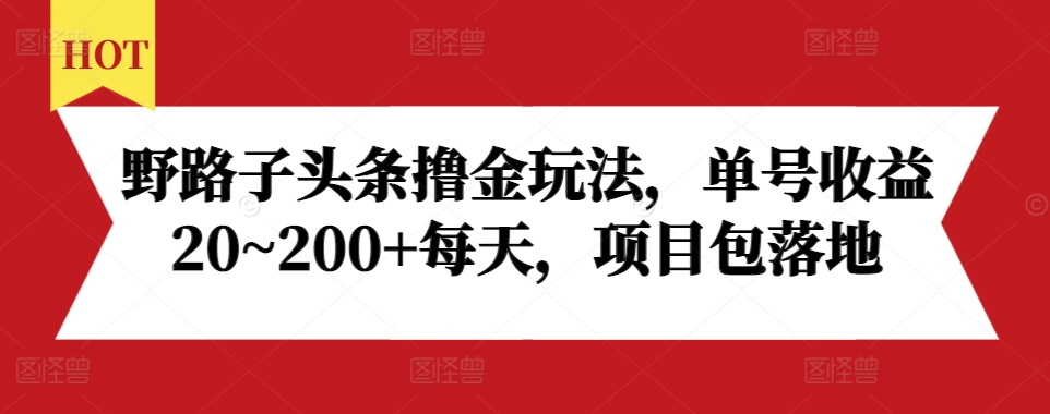 野路子头条撸金玩法，单号收益20~200+每天，项目包落地-创新社-资源网-最新项目分享网站