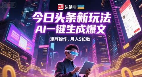 今日头条新玩法，AI一键生成爆文，矩阵操作，月入5位数-创新社-资源网-最新项目分享网站