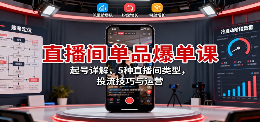 直播间单品爆单课：起号详解，5种直播间类型，投流技巧与运营-创新社-资源网-最新项目分享网站