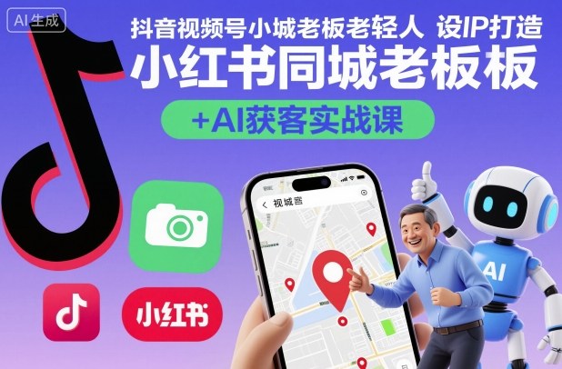 抖音视频号小红书同城老板轻人设IP打造+AI获客实战课,人设打造-算法拆解-拍摄剪辑-内容运营-AI创作-创新社-资源网-最新项目分享网站