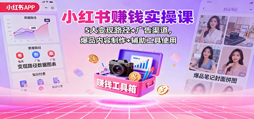 小红书赚钱实操课:5大变现路径+广告渠道,爆品内容制作+辅助工具使用-创新社-资源网-最新项目分享网站