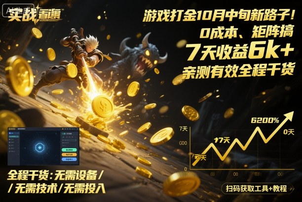 游戏打金10月中旬新路子!0成本、矩阵搞,7天收益6k+,亲测有效全程干货【揭秘】-创新社-资源网-最新项目分享网站