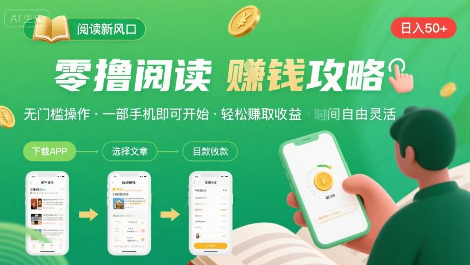 零撸阅读新风口，无门槛轻松挣，一部手机，日入 50-3张【揭秘】-创新社-资源网-最新项目分享网站