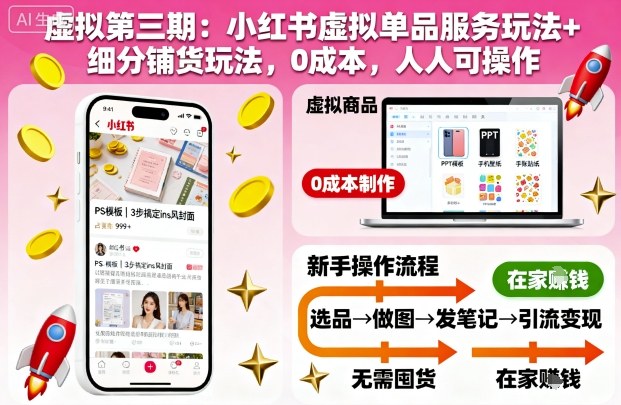 虚拟第三期：小红书虚拟单品服务玩法+细分铺货玩法，0成本，人人可操作(更新)-创新社-资源网-最新项目分享网站