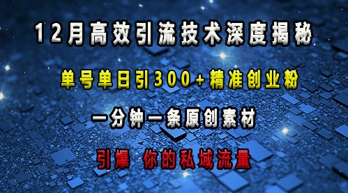 最新高效引流技术深度揭秘 ，单号单日引300+精准创业粉，一分钟一条原创素材，引爆你的私域流量-创新社-资源网-最新项目分享网站