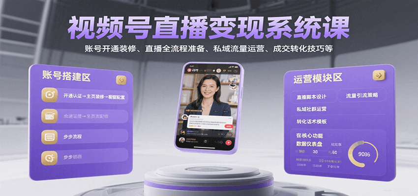 视频号直播变现系统课，账号开通装修、直播全流程准备、私域流量运营、成交转化技巧等-创新社-资源网-最新项目分享网站