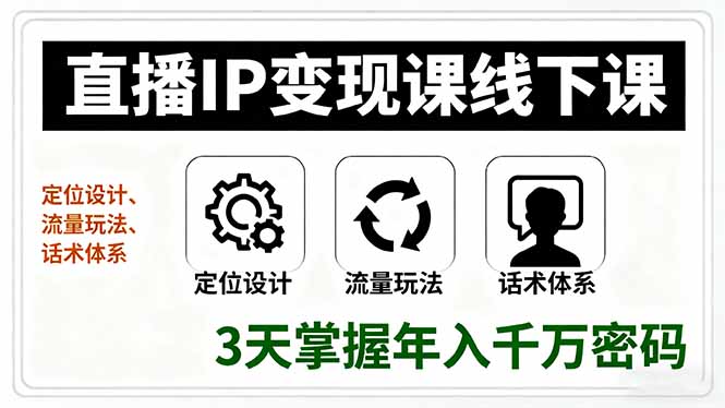 直播IP变现课线下课，定位设计、流量玩法、话术体系，3天掌握年入千万密码-创新社-资源网-最新项目分享网站