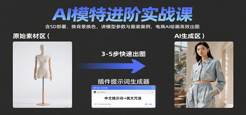 AI模特进阶实战课：含SD部署、换背景换色，讲模型参数与服装案例，电商AI绘画高效出图-创新社-资源网-最新项目分享网站