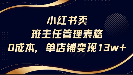 小红书卖班主任管理表格，0成本单店变现13w-创新社-资源网-最新项目分享网站