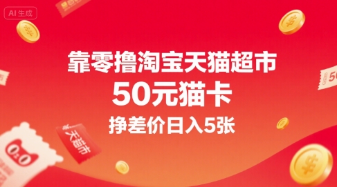 靠零撸淘宝天猫超市50元猫卡，挣差价日入5张-创新社-资源网-最新项目分享网站