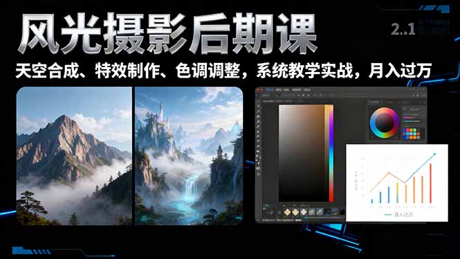 风光摄影后期课，一键换天空合成、特效制作、色调调整，月入过万-创新社-资源网-最新项目分享网站