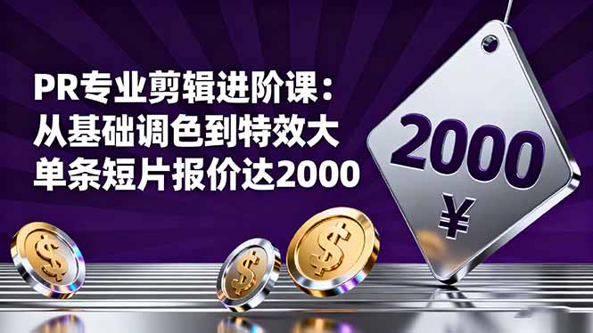 PR专业剪辑进阶课:从基础调色到特效大片的进阶技能,单条短片报价达2000-创新社-资源网-最新项目分享网站