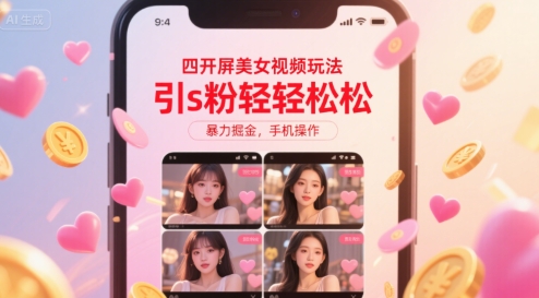 四开屏美女视频玩法，引s粉轻轻松松，暴力掘金，手机操作【揭秘】-创新社-资源网-最新项目分享网站