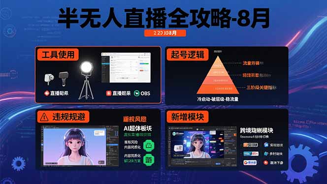 半无人直播全攻略-8月：工具使用+起号逻辑+违规规避,新增AI超体与跨境模块-创新社-资源网-最新项目分享网站